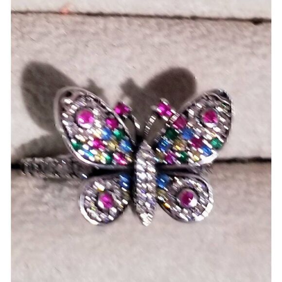Colorful Crystal Stainless Steel Butterfly Ring sz 7 NEW - Picture 6 of 8